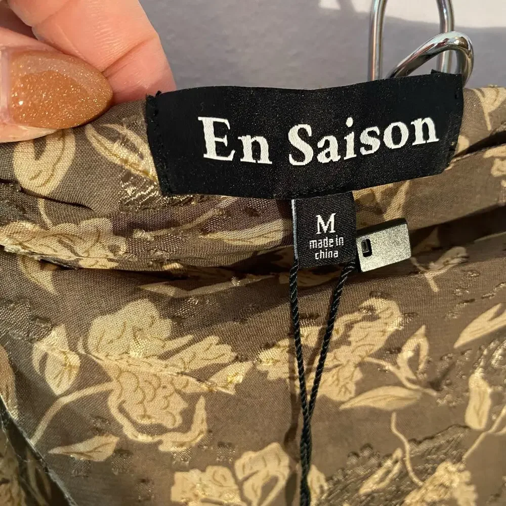 NWT En Saison Whimsical Floral Brown Daphne Ruched Midi Skirt Women size Medium
